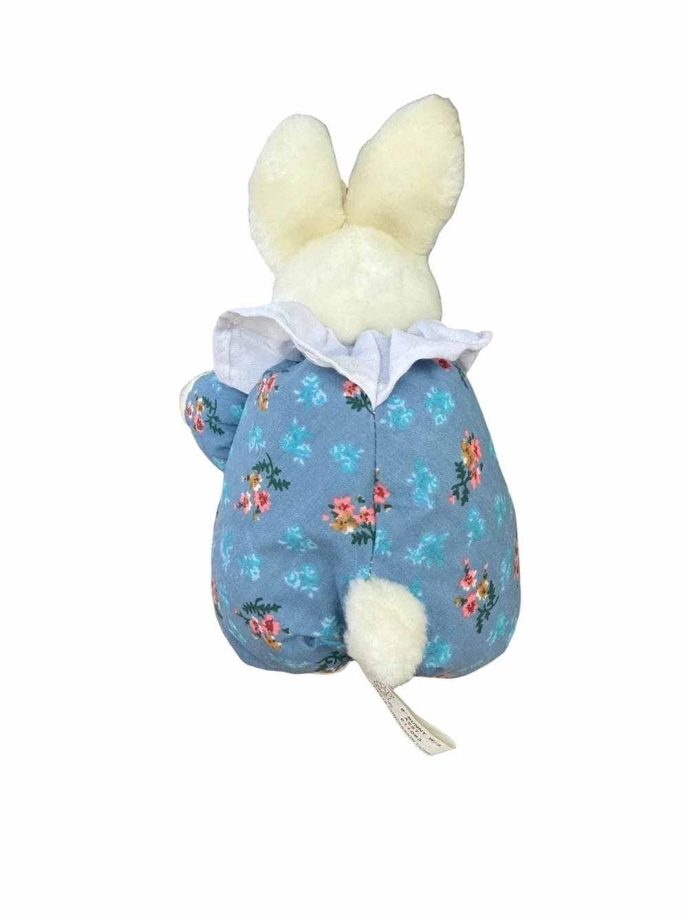 VTG Fiesta 8” Plush White Country Bunny Stuffed Animal Blue Floral Romper NOS
